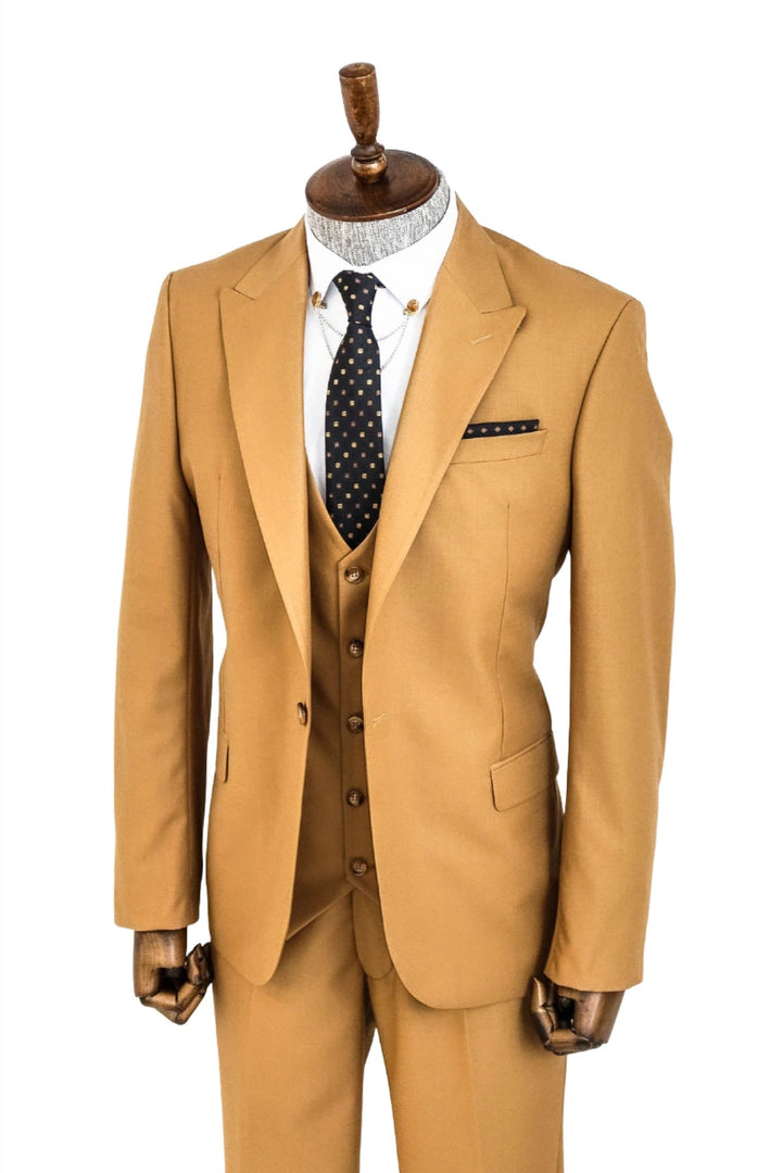 WSS Plain Slim Fit Tan Men Suit  - Singen