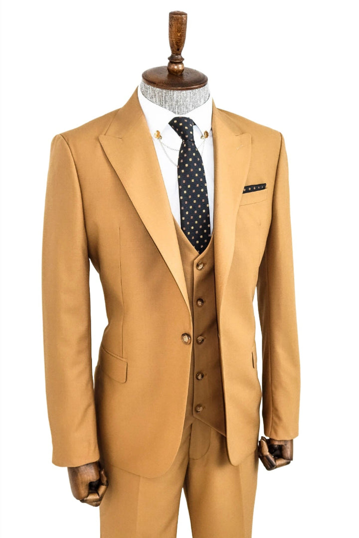 WSS Plain Slim Fit Tan Men Suit  - Singen