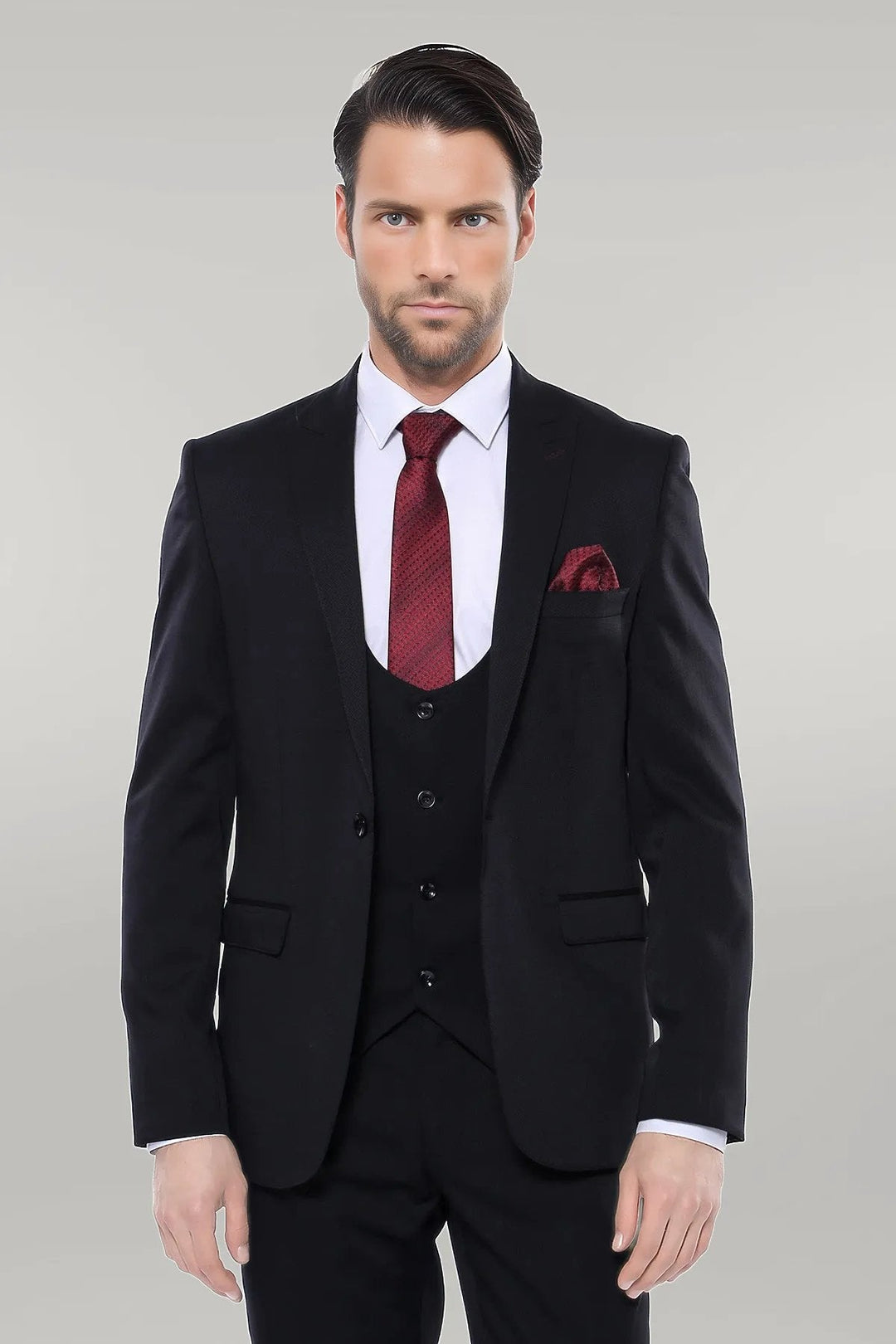 WSS Patterned Black Vested Suit  - Singen