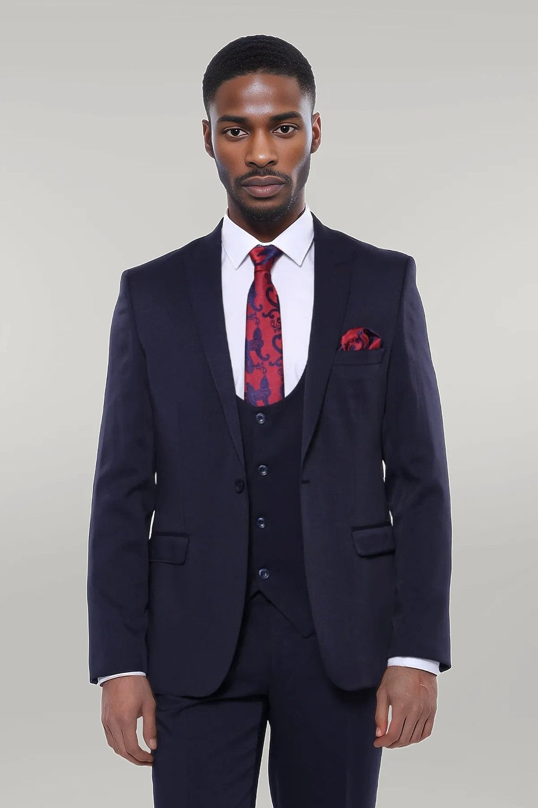 WSS Patterned Navy Blue Vested Suit  - Singen