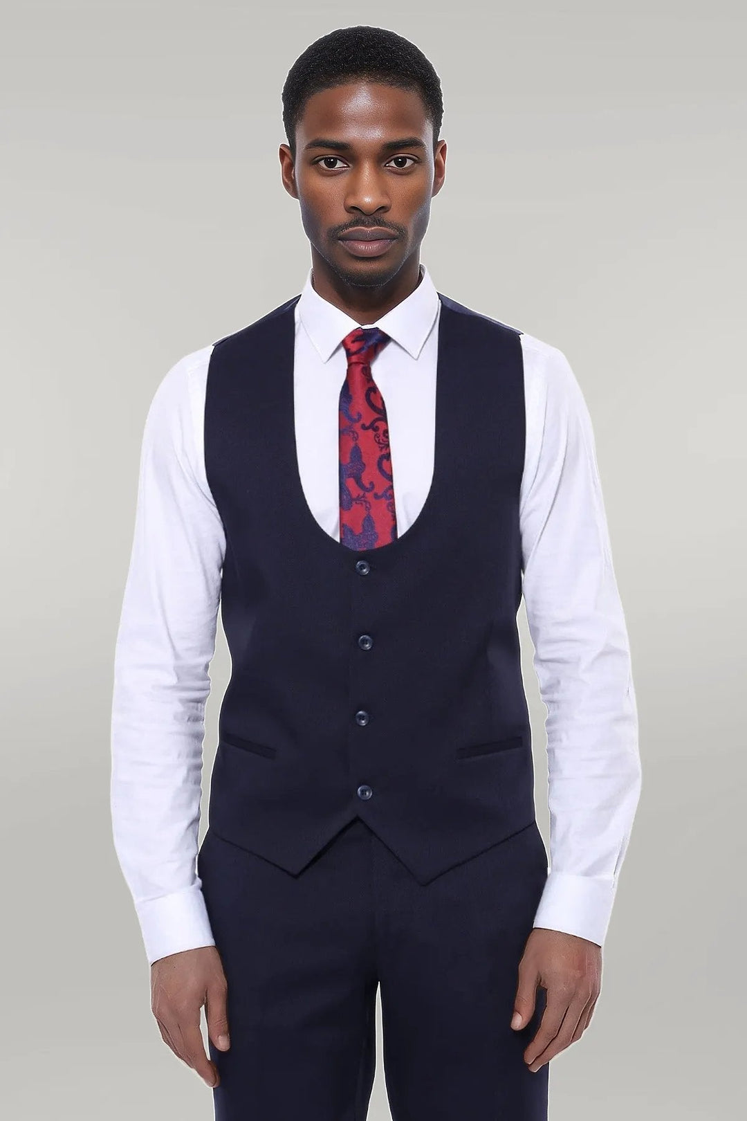 WSS Patterned Navy Blue Vested Suit  - Singen