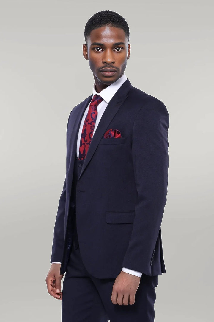 WSS Patterned Navy Blue Vested Suit  - Singen