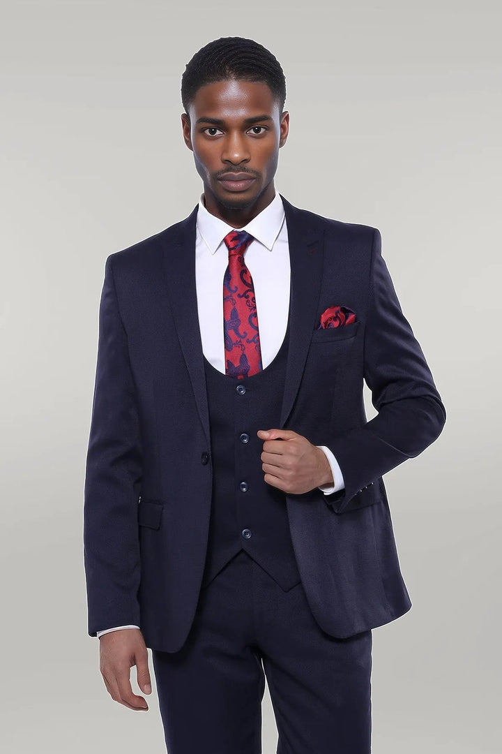 WSS Patterned Navy Blue Vested Suit  - Singen