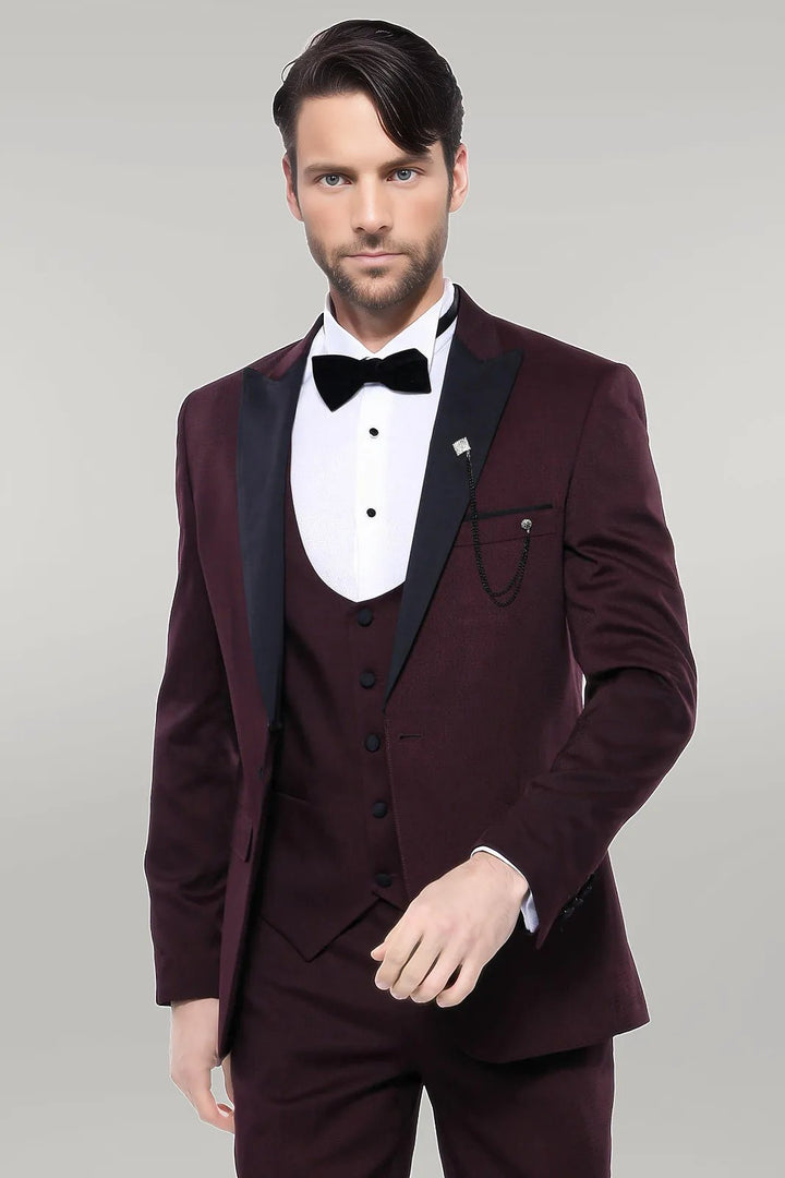 WSS Detachable Lapel Burgundy Suit  - Singen