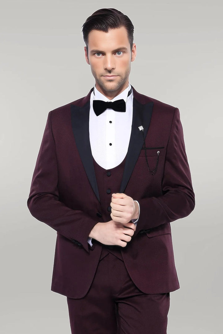 WSS Detachable Lapel Burgundy Suit  - Singen