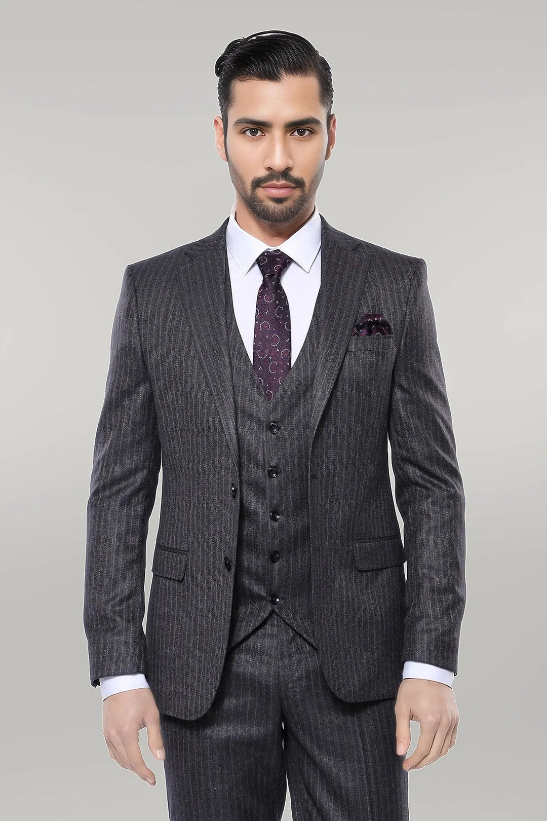 WSS Striped Black Vested Suit  - Singen