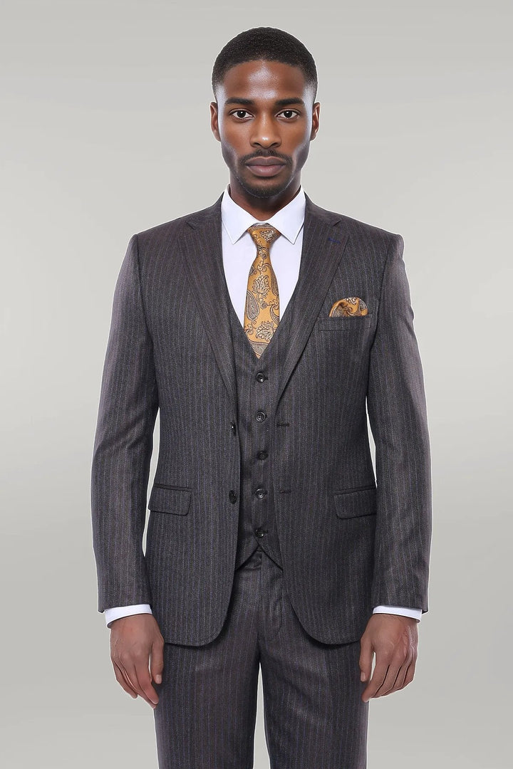 WSS Striped Brown Vested Suit  - Singen