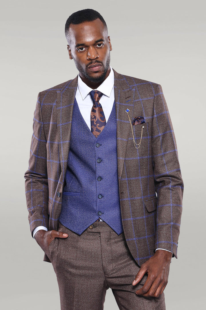 WSS Brown Blue Checked Suit  - Singen