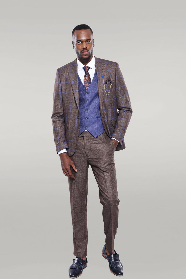 WSS Brown Blue Checked Suit  - Singen