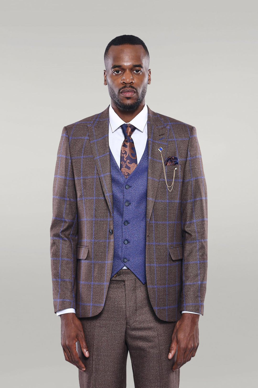 WSS Brown Blue Checked Suit  - Singen