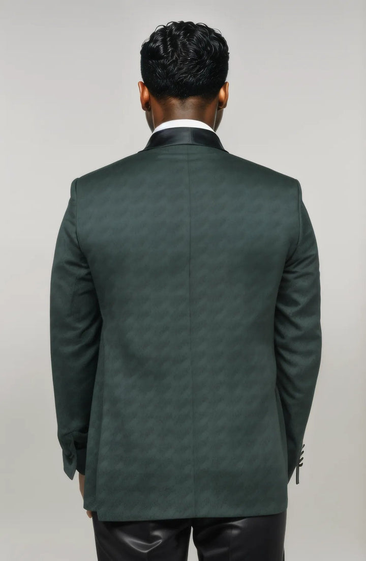 WSS Satin Shawl Collar Patterned Double Breasted Dark Green Men Tuxedo Suit  - Singen