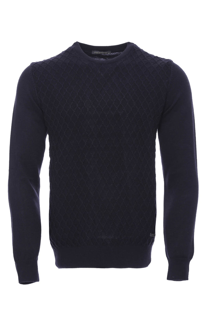 WSS Diamond Pattern Circle Neck Navy Sweater  - Singen