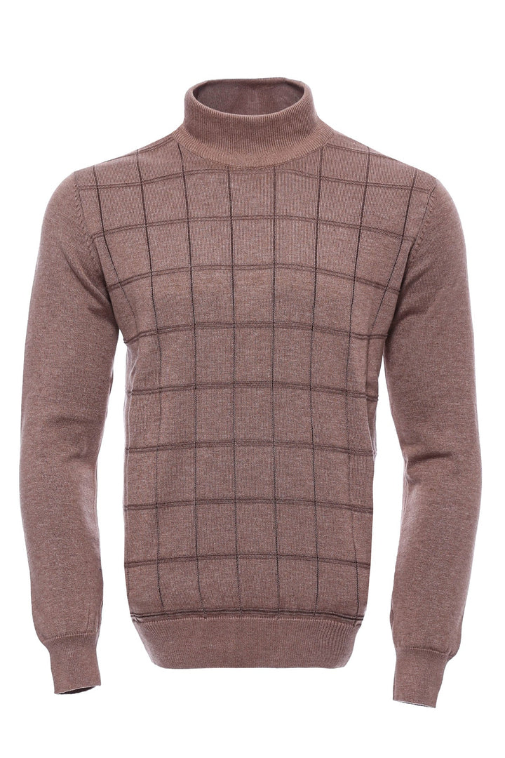 WSS Plaid Half Turtleneck Beige Sweater  - Singen