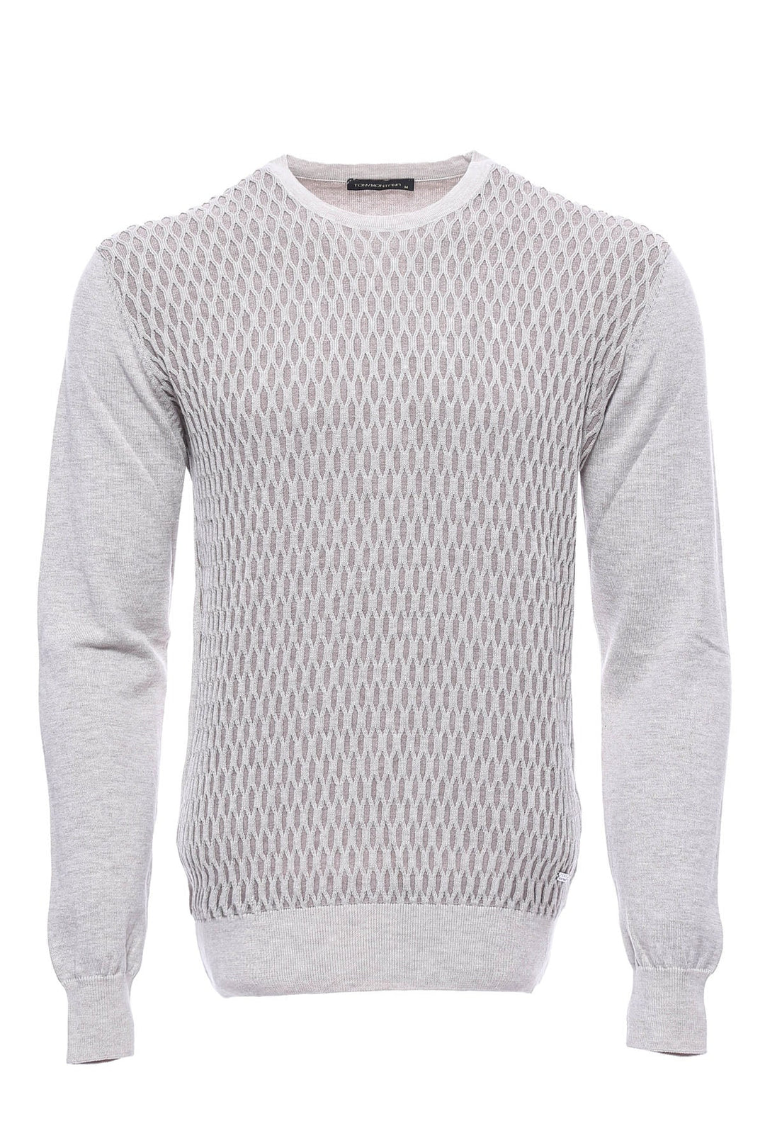 WSS White Diamond Patterned Circle Neck Sweater  - Singen