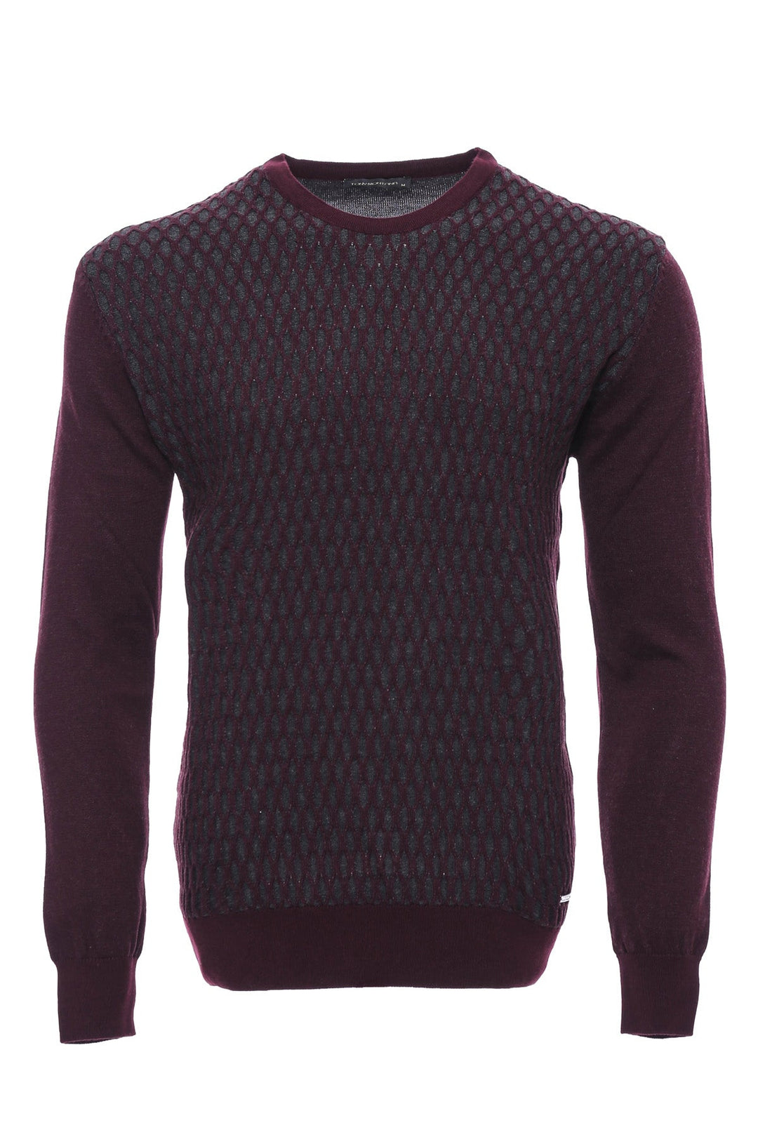 WSS Burgundy Diamond Patterned Circle Neck Sweater  - Singen