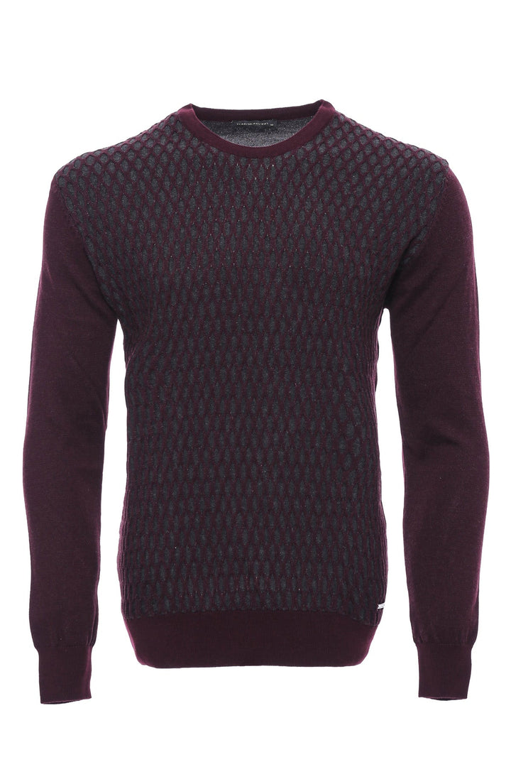 WSS Burgundy Diamond Patterned Circle Neck Sweater  - Singen