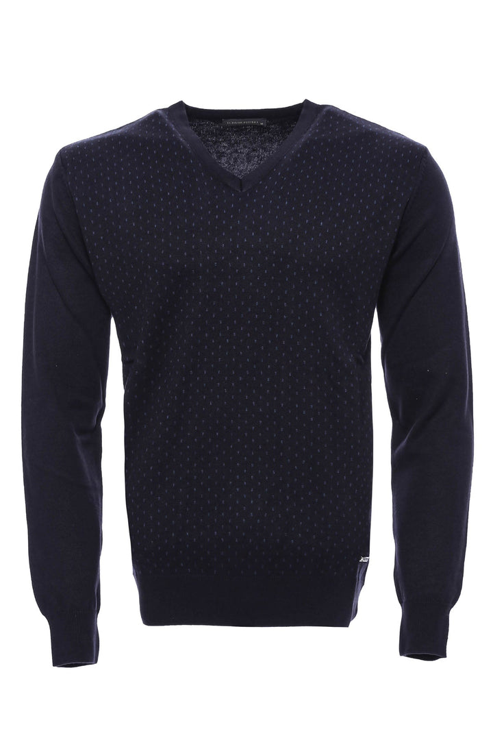 WSS Dot Patterned V Neck Navy Blue Sweater  - Singen