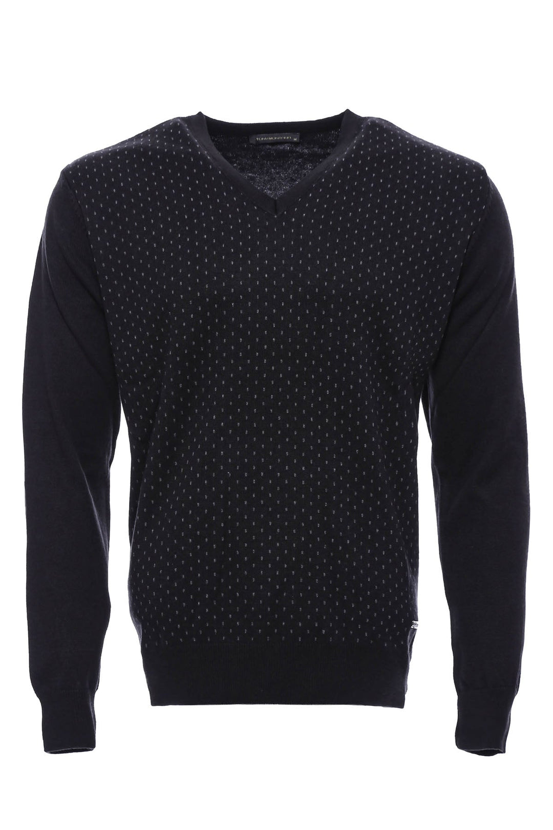 WSS Dot Patterned V Neck Black Sweater  - Singen