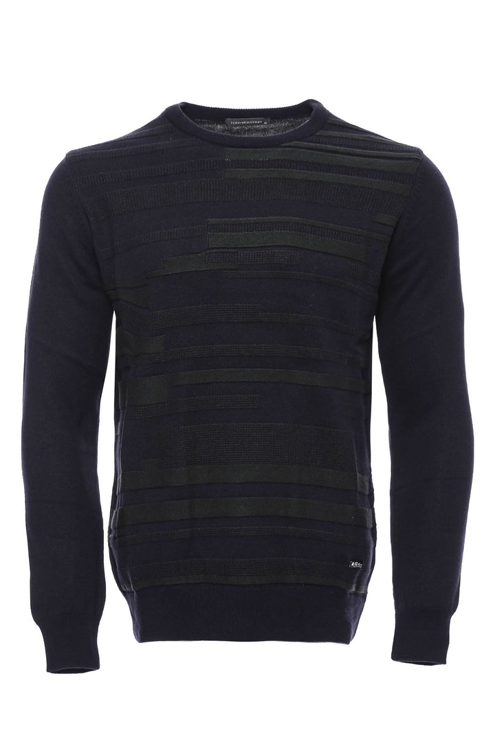 WSS Navy Chest Patterned Circle Neck Sweater  - Singen