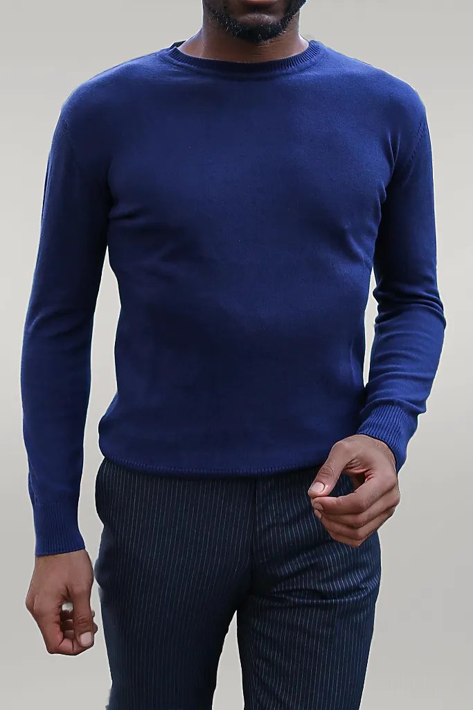 WSS Circle Collar Navy Blue Sweater  - Singen