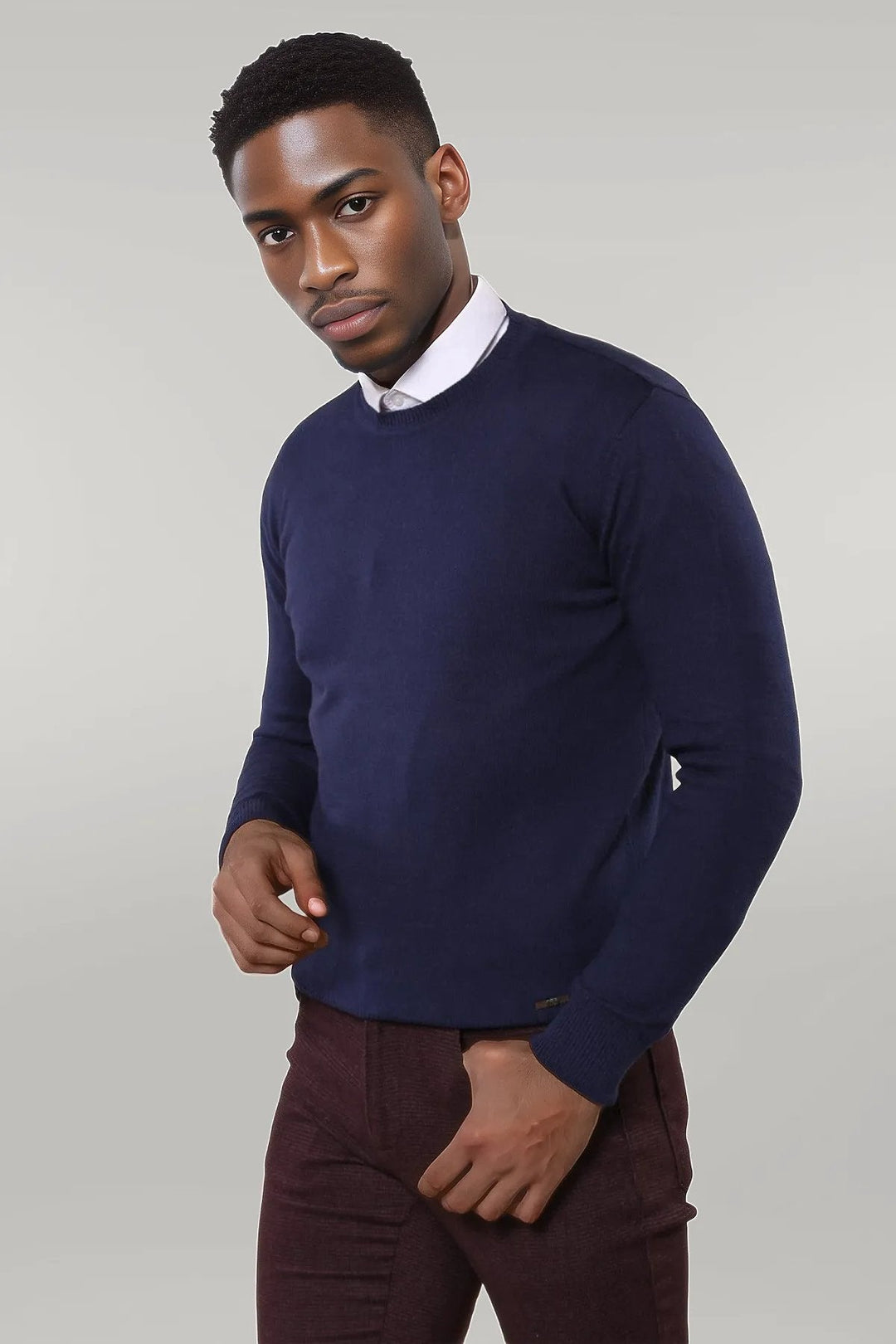 WSS Circle Collar Navy Blue Sweater  - Singen