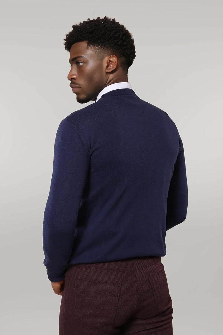 WSS Circle Collar Navy Blue Sweater  - Singen