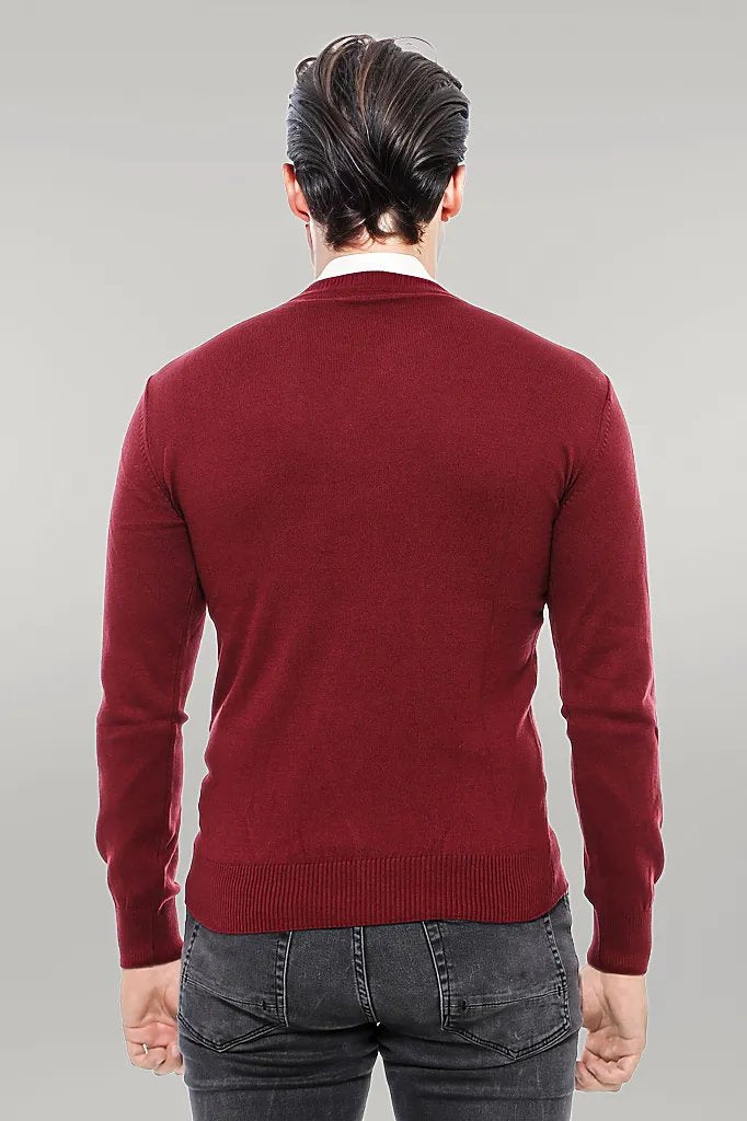 WSS Crew Neck Men's Burgundy Sweater  - Singen