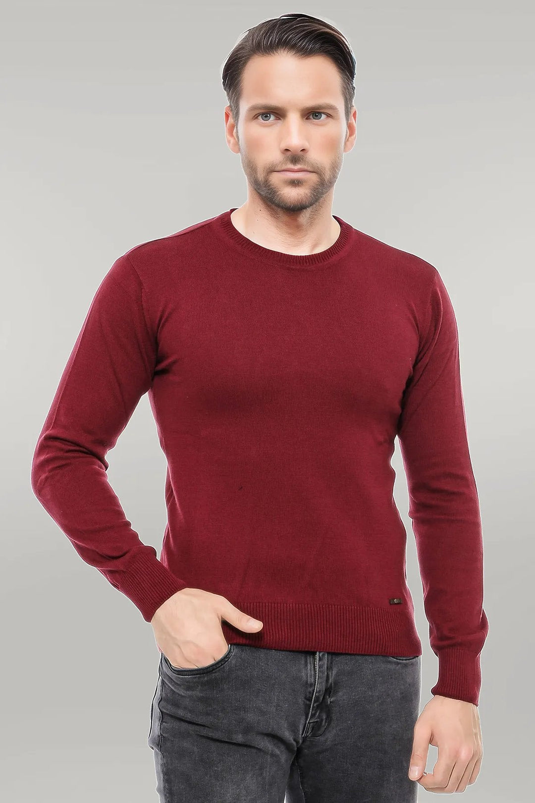 WSS Crew Neck Men's Burgundy Sweater  - Singen