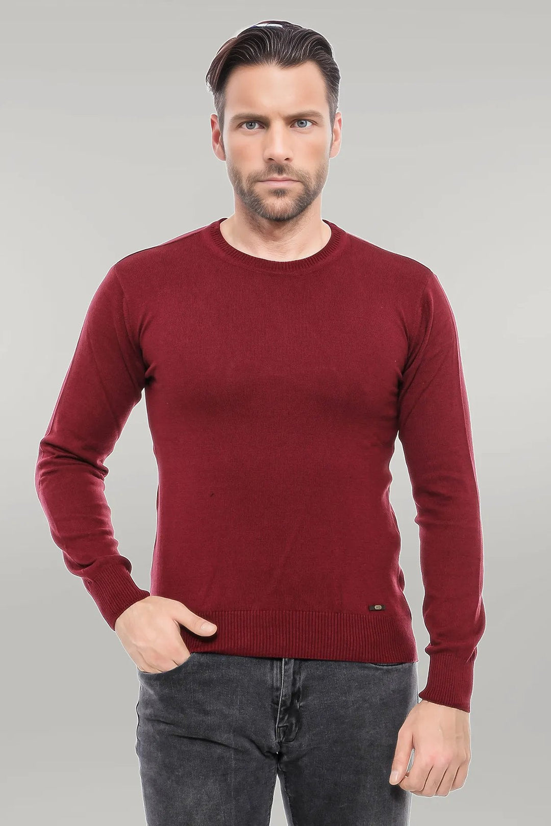 WSS Crew Neck Men's Burgundy Sweater  - Singen