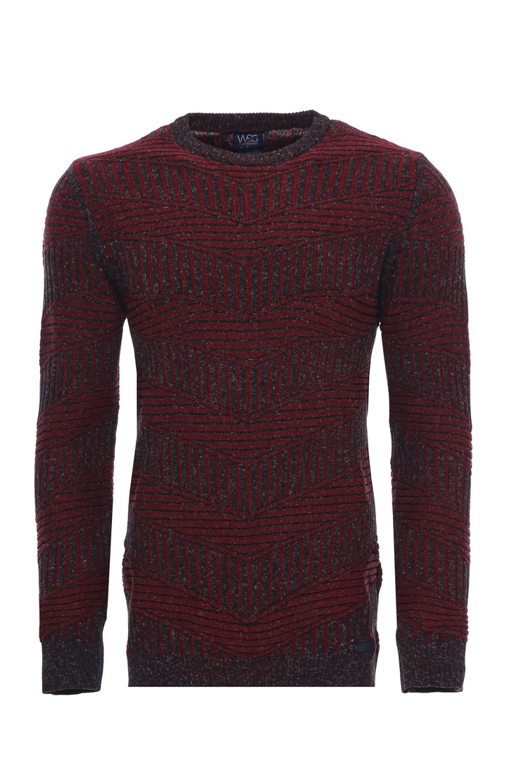 WSS Burgundy Circle Neck Patterned Knitwear  - Singen