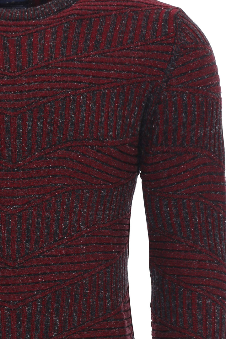 WSS Burgundy Circle Neck Patterned Knitwear  - Singen