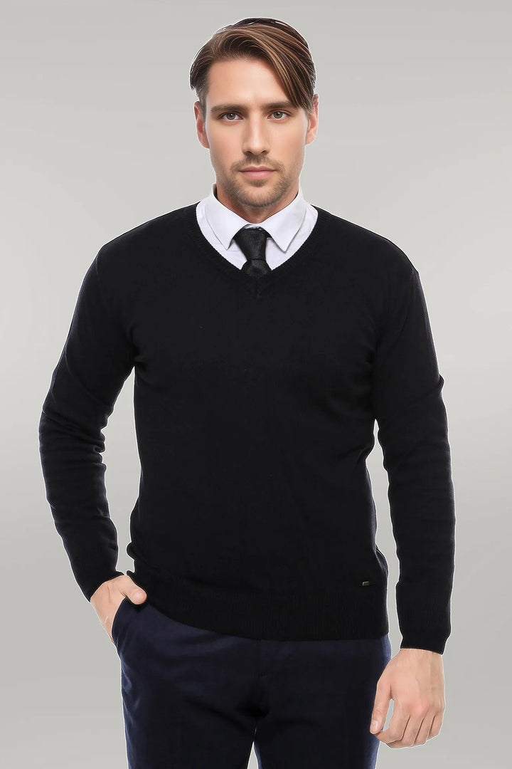 WSS V Neck Black Men's Sweater - Singen