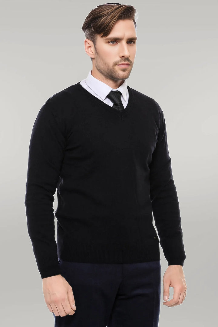 WSS V Neck Black Men's Sweater - Singen