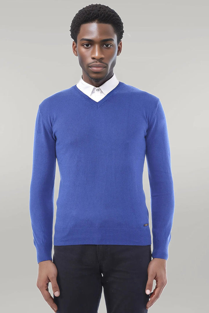 WSS V Neck Indigo Men Sweater  - Singen