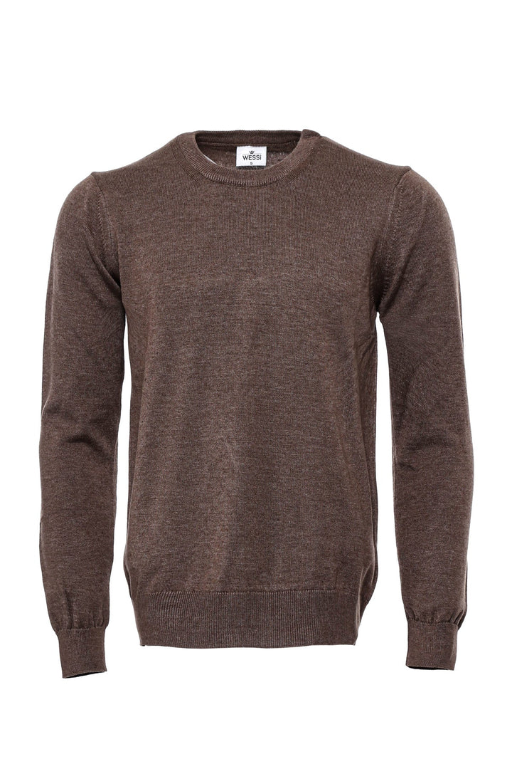 WSS Brown Crew Neck Men Sweater  - Singen