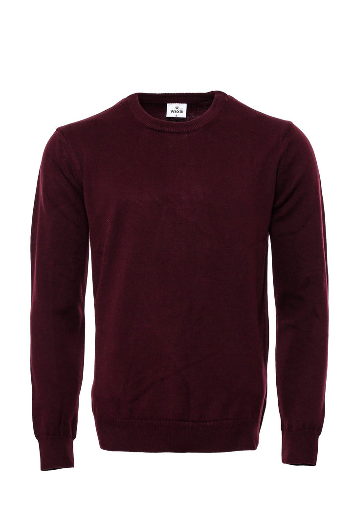 WSS Crew Neck Plain Long Sleeves Burgundy Men Sweater  - Singen