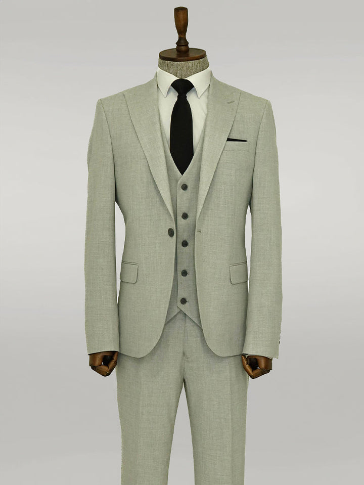 WSS Three Piece Slim Fit Single Button Grey Men Suit - Singen