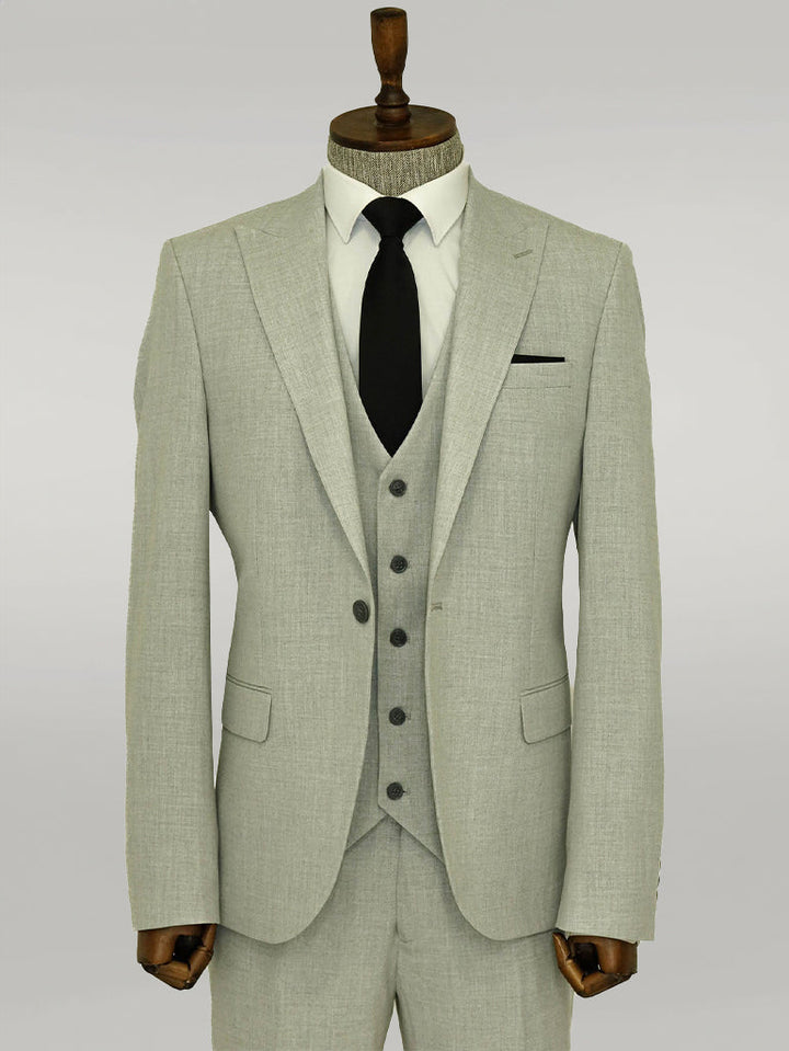 WSS Three Piece Slim Fit Single Button Grey Men Suit - Singen