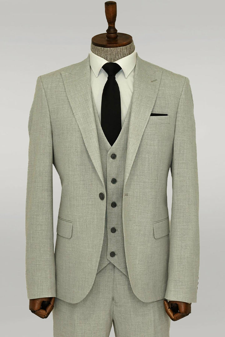 WSS Three Piece Slim Fit Single Button Grey Men Suit - Singen