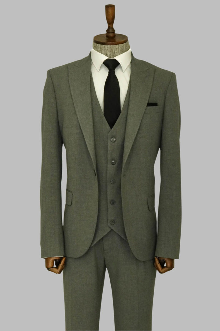 WSS Three Piece Slim Fit Single Button Grey Men Suit - Singen