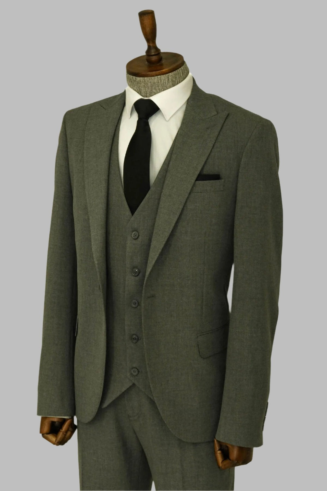 WSS Three Piece Slim Fit Single Button Grey Men Suit - Singen