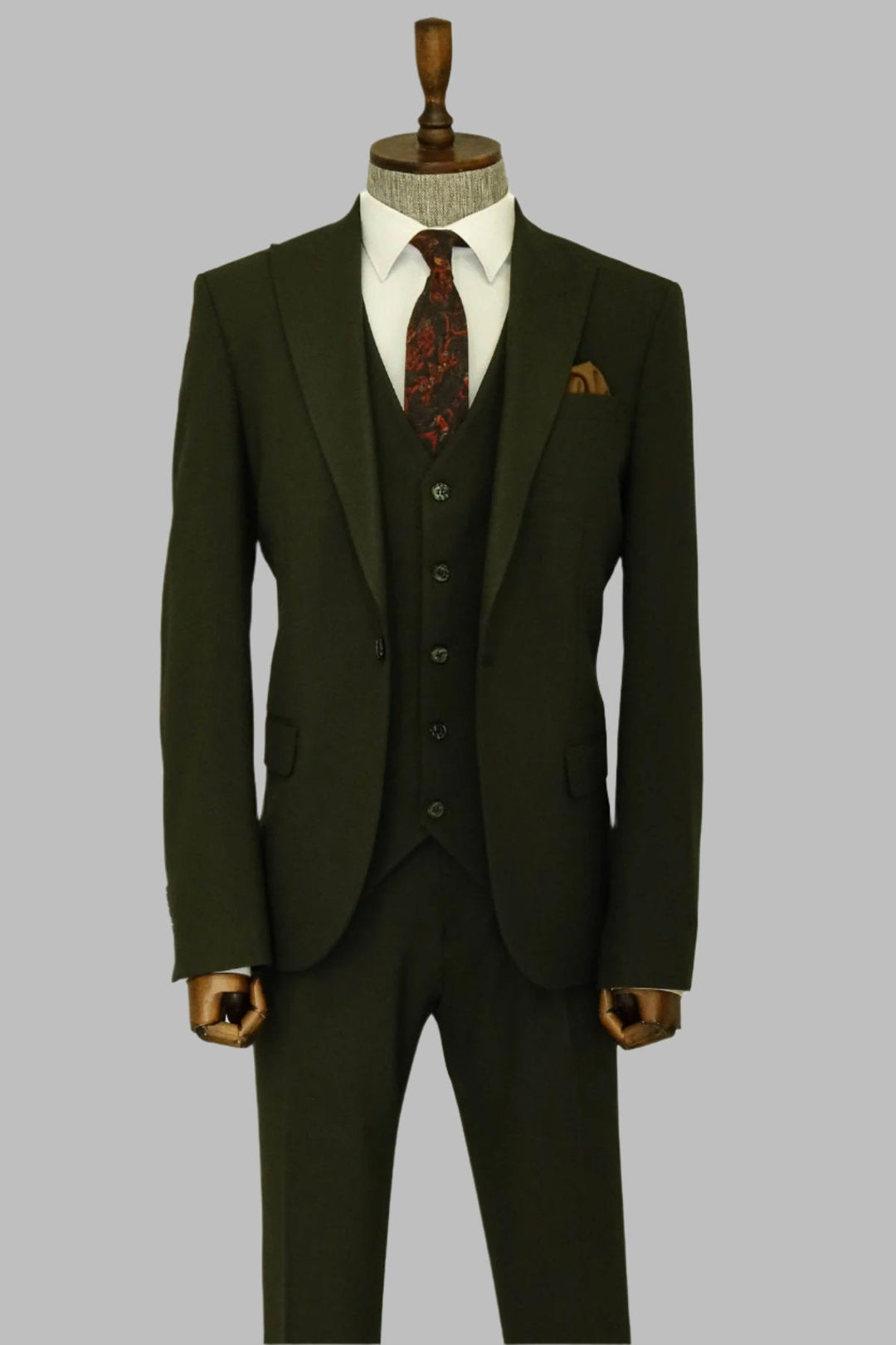 WSS Three Piece Slim Fit Single Button Green Men Suit - Singen