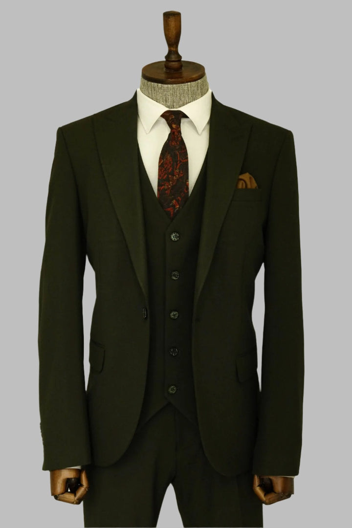 WSS Three Piece Slim Fit Single Button Green Men Suit - Singen