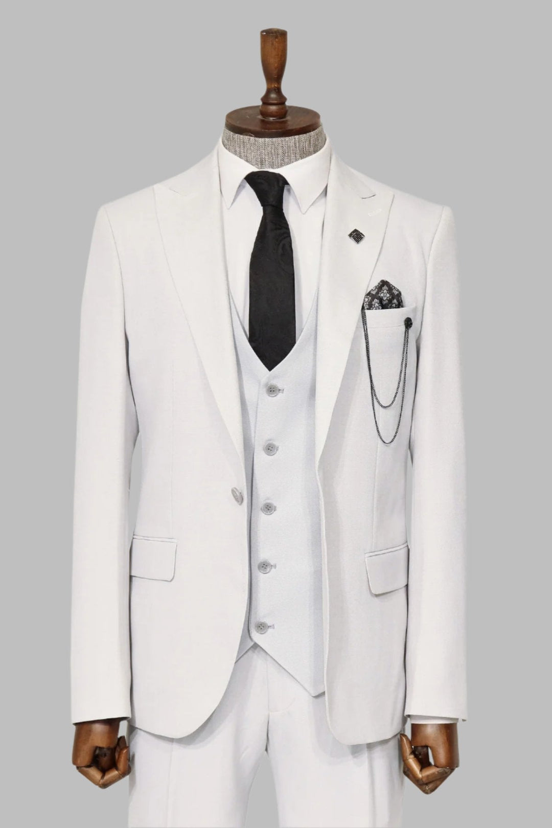 WSS 3 -Piece Single Button Peak Lapel White Men Suit  - Singen