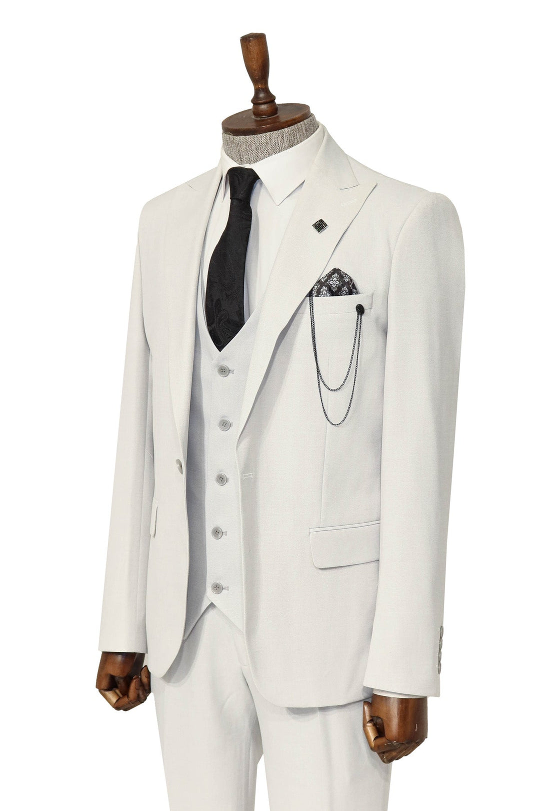 WSS 3 -Piece Single Button Peak Lapel White Men Suit  - Singen