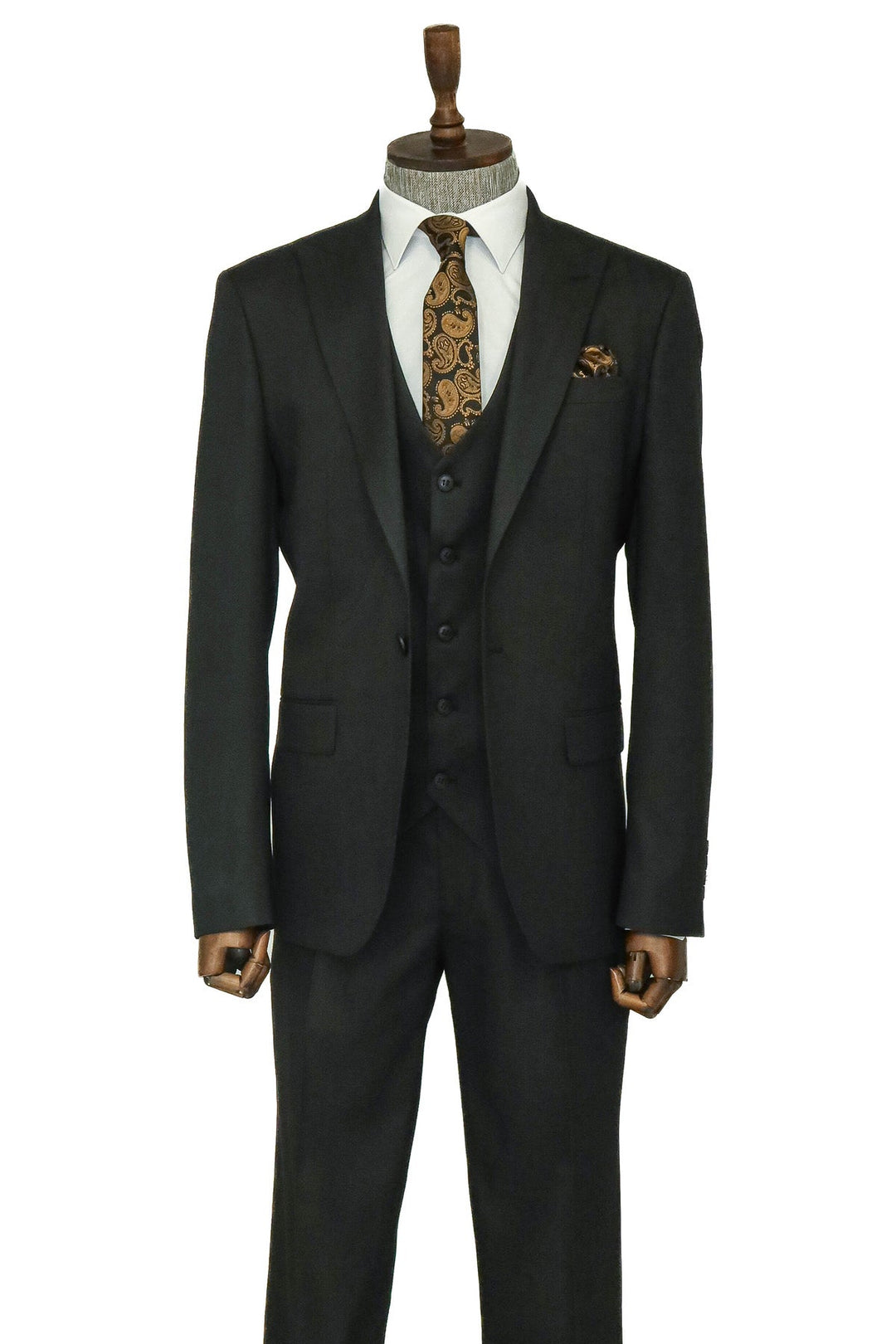 WSS 3 -Piece Single Button Peak Lapel Anthracite Men Suit  - Singen