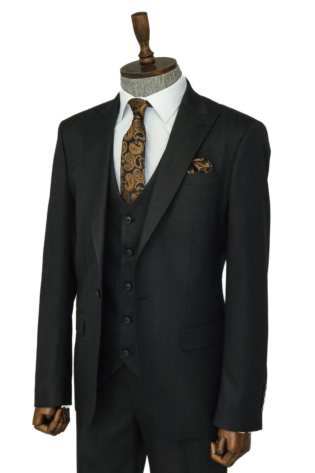 WSS 3 -Piece Single Button Peak Lapel Anthracite Men Suit  - Singen