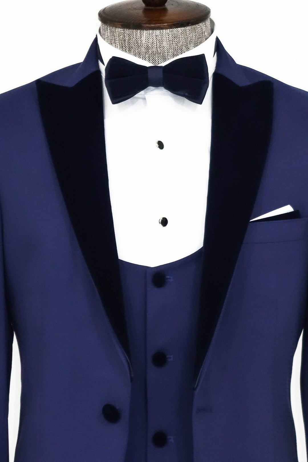 WSS Velvet Lapel Slim Fit Blue Men Suit  - Singen