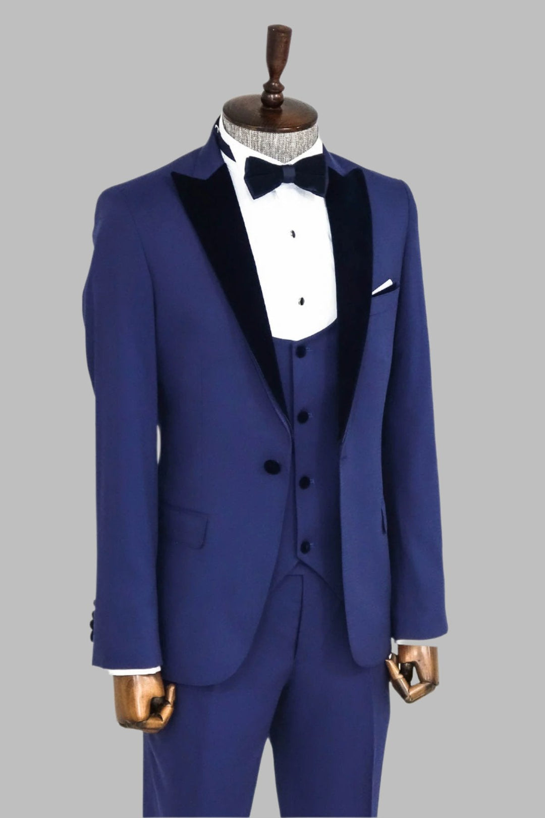 WSS Velvet Lapel Slim Fit Blue Men Suit  - Singen