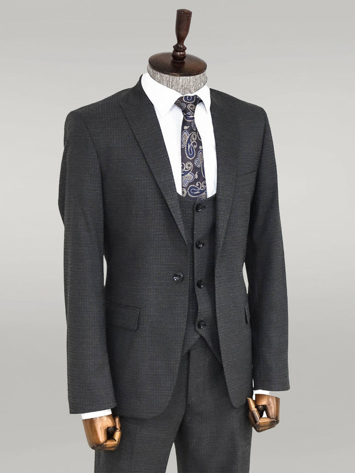 WSS Slim Fit Patterned Anthracite Men Suit  - Singen